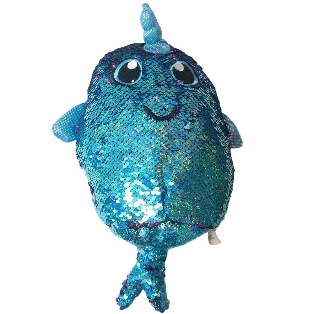 Shimmeez Narwhal Blue Purple Flip Sequin Plush Stuffed Toy